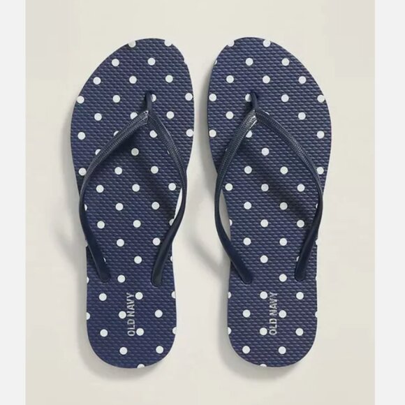 NWT Old Navy Patterned Flip Flops Thong Sandals Navy Blue White Dots Women 8 - Picture 2 of 2